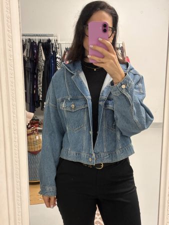 Marc O`Polo oversize Jeansjacke Kapuze blau S Bio Baumwolle
